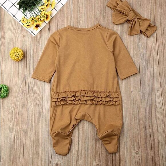 NWT Mustard Ruffle Footie Girls Romper Set - Picture 5 of 11